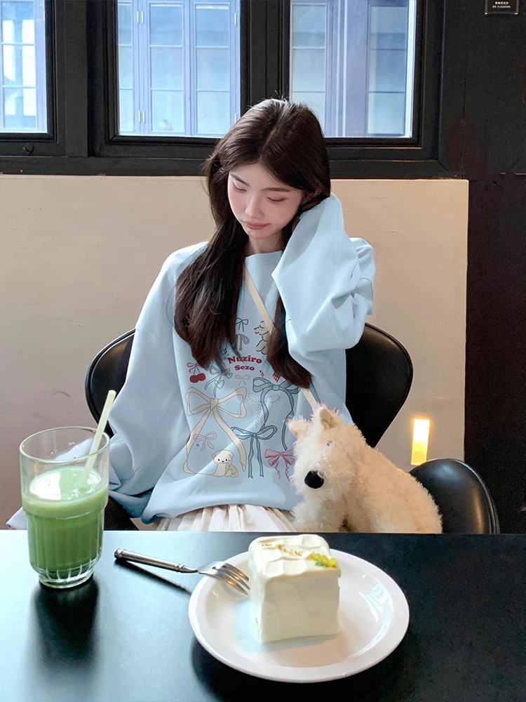 Imitation cotton Chinese cotton composite milk silk 320g silver fox velvet 420g round neck hooded double hood loose sweatshirt