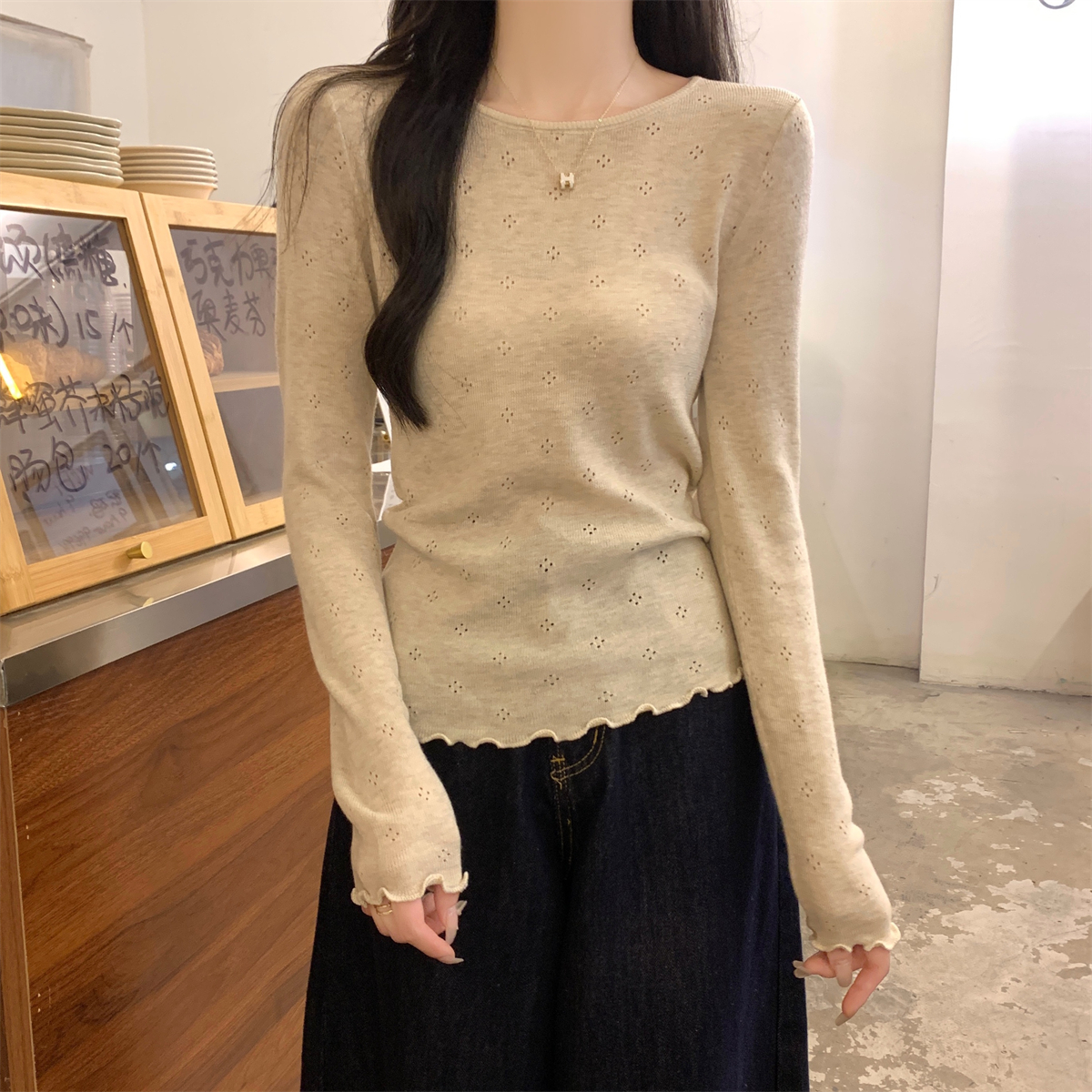 Real shot of autumn and winter Korean style gentle fungus versatile 6 wool sweater long-sleeved bottoming sweater top