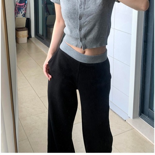 Black high-waisted wide-leg casual sweatpants for women in spring and autumn, loose and lazy style American sports trousers