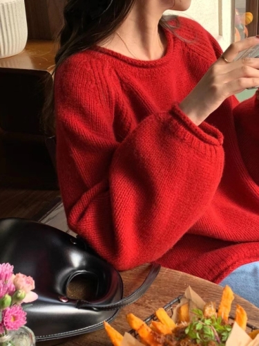 French style yellow knitted sweater pullover, gentle new style for women, thick stick stitch, loose and lazy style top for autumn