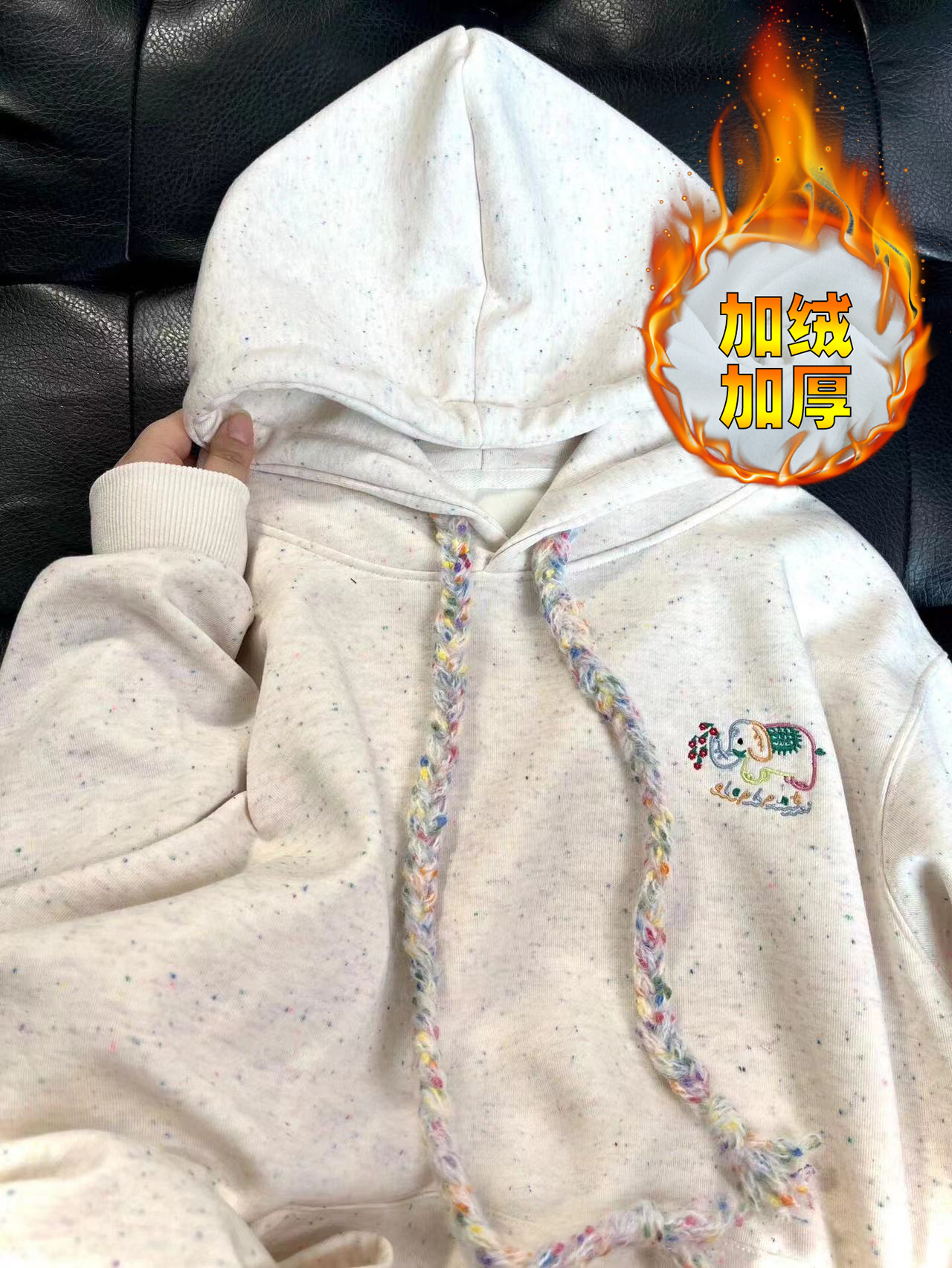 Embroidered + CVC Composite Real Super Thicken Plus Size 300 Pounds Cartoon Sweatshirt for Women
