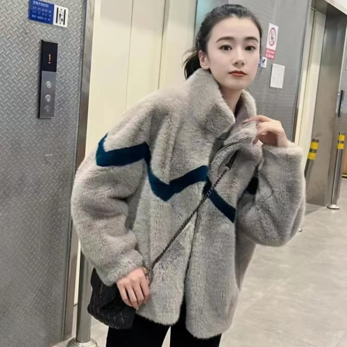 2024 winter new women's fur integrated fur coat stand collar rabbit fur coat lamb hair short plus velvet thickening