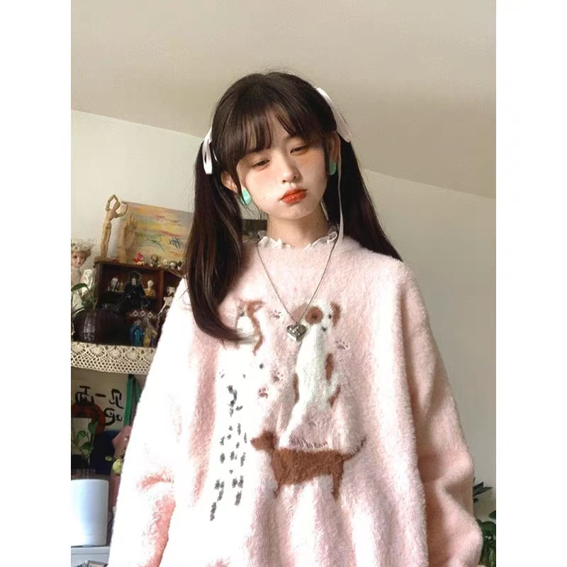 韓系慵懶風鬆弛感毛衣女款秋冬小個子奶呼呼多巴胺套頭針織衫上衣