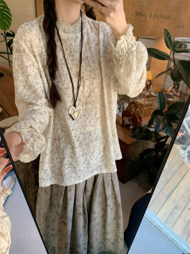 Real shot autumn new style lazy sweater floral bottom shirt butterfly print half skirt three-piece set 