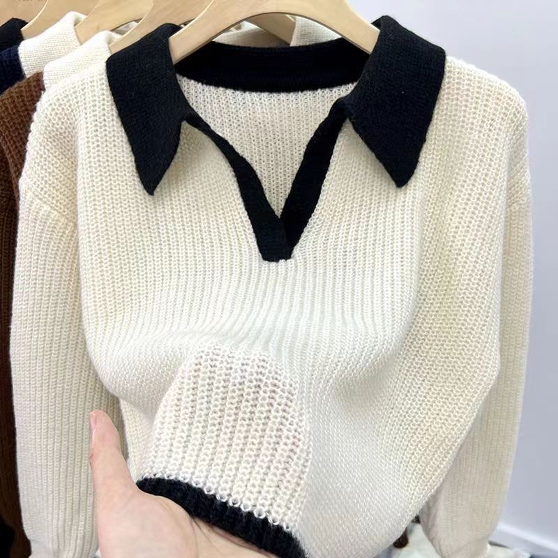 Qiu Rouyao's new round neck pullover bear loose slimming niche high-end knitted sweater for women thickened autumn