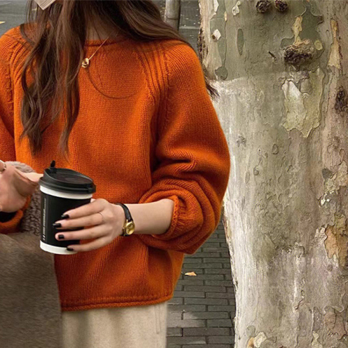 French style yellow knitted sweater pullover, gentle new style for women, thick stick stitch, loose and lazy style top for autumn