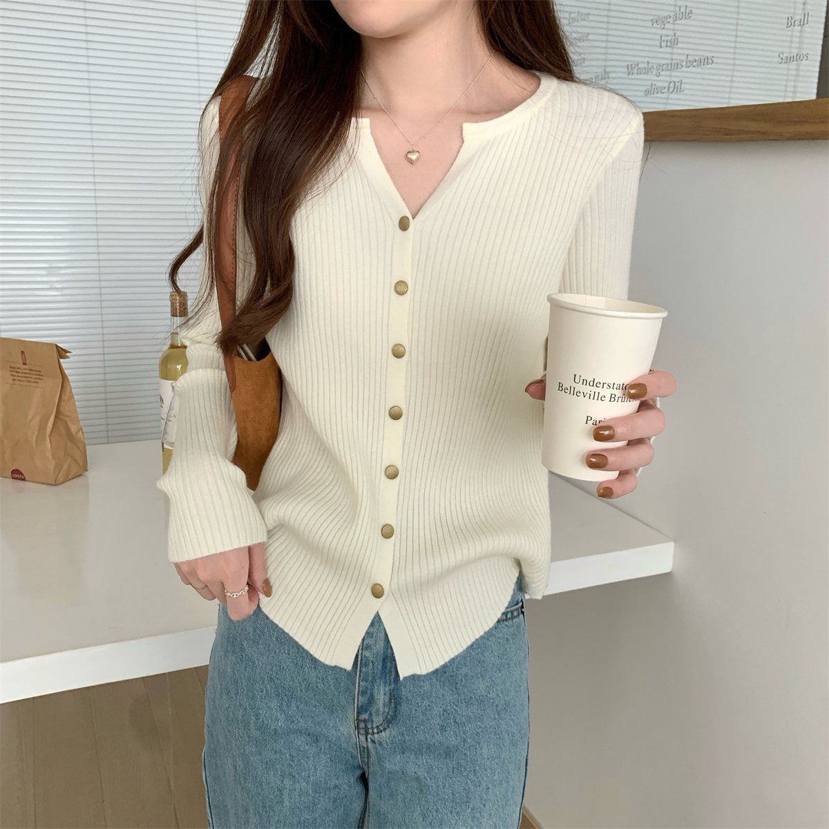 Actual shot of autumn and winter Korean style versatile single-breasted cardigan thick Andy velvet sweater long-sleeved sweater jacket