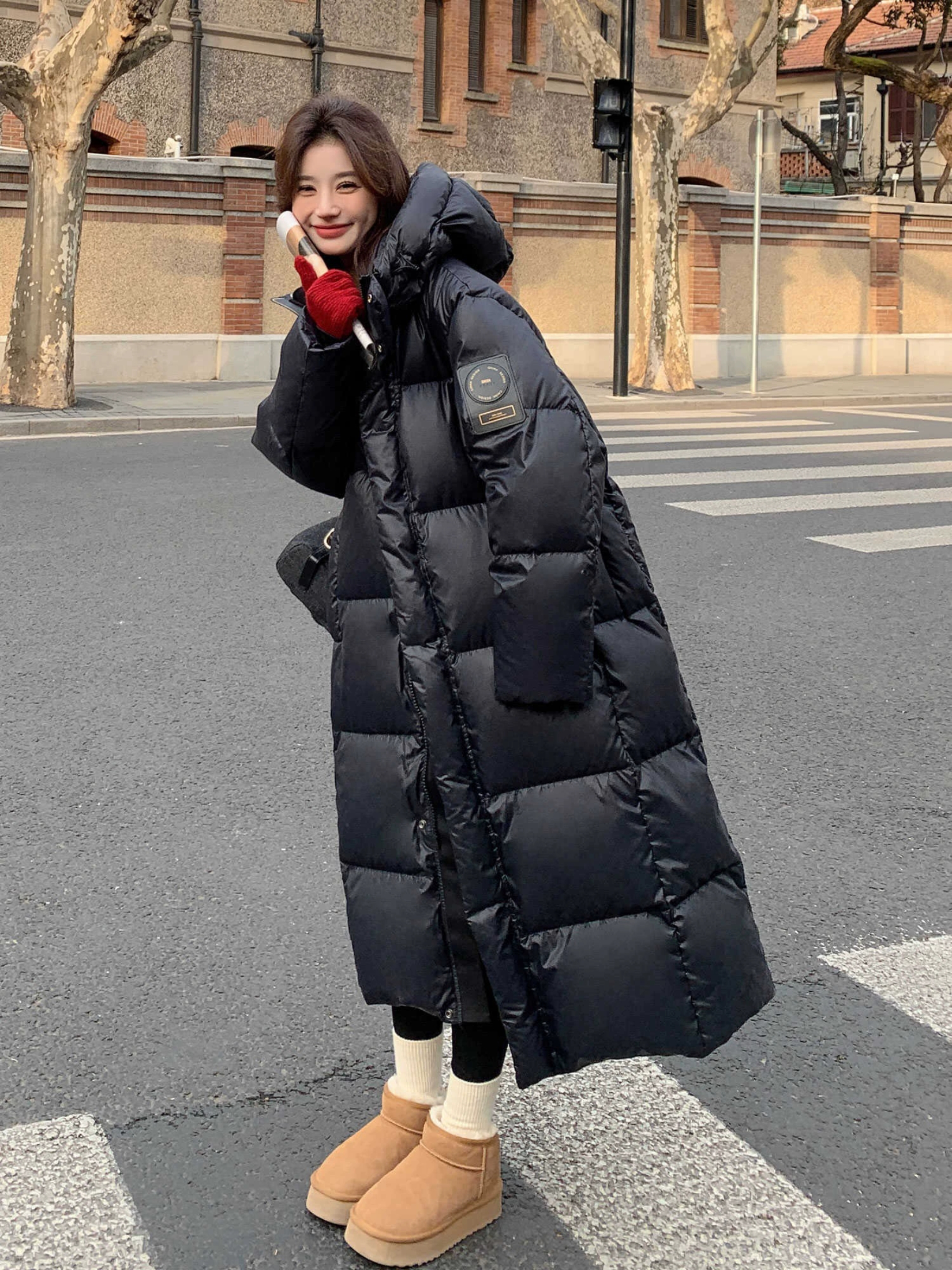 Net picture black gold down cotton coat for women 2024 winter new long knee-length cotton coat thickened loose cotton jacket