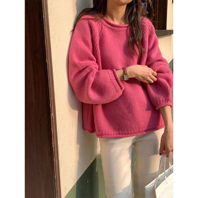 French style yellow knitted sweater pullover, gentle new style for women, thick stick stitch, loose and lazy style top for autumn