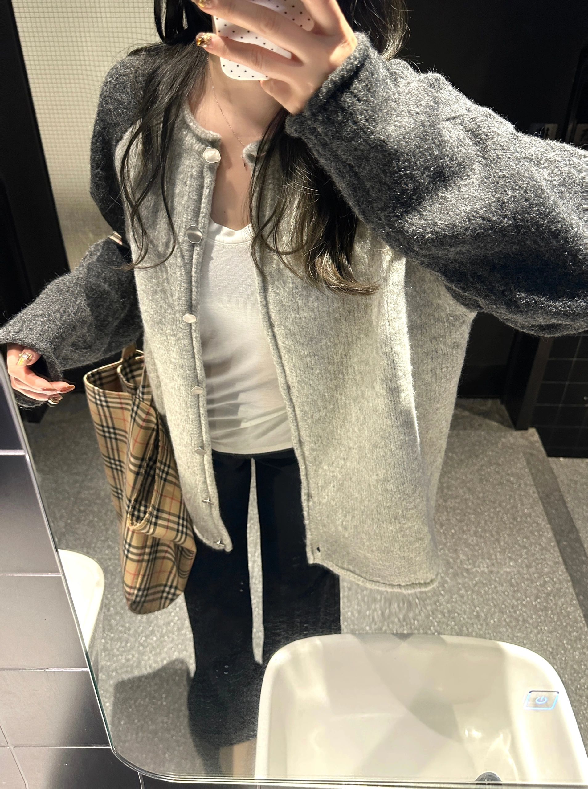 BaihuaRong#Korean contrasting color sweater jacket for women in autumn and winter oversize lazy style relaxed knitted cardigan