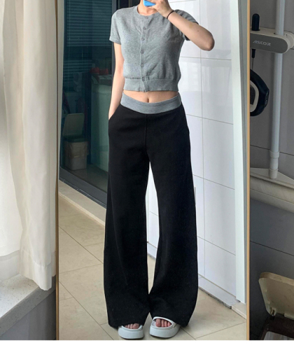 Black high-waisted wide-leg casual sweatpants for women in spring and autumn, loose and lazy style American sports trousers