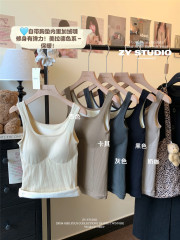 Real shot ~ 2024 autumn and winter new style velvet thickened thermal vest with sleeveless bottoming shirt and suspender top