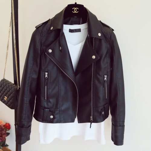 Quality Inspection Officer Picture 2024 Spring and Autumn New Slim Fit PU Versatile Casual Motorcycle Leather Jacket Small Leather Jacket Women's Fashion Jacket
