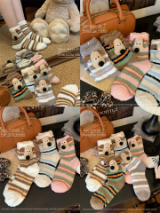 實拍秋冬乖乖狗毛茸條紋地毯襪家居襪可外穿中筒襪價