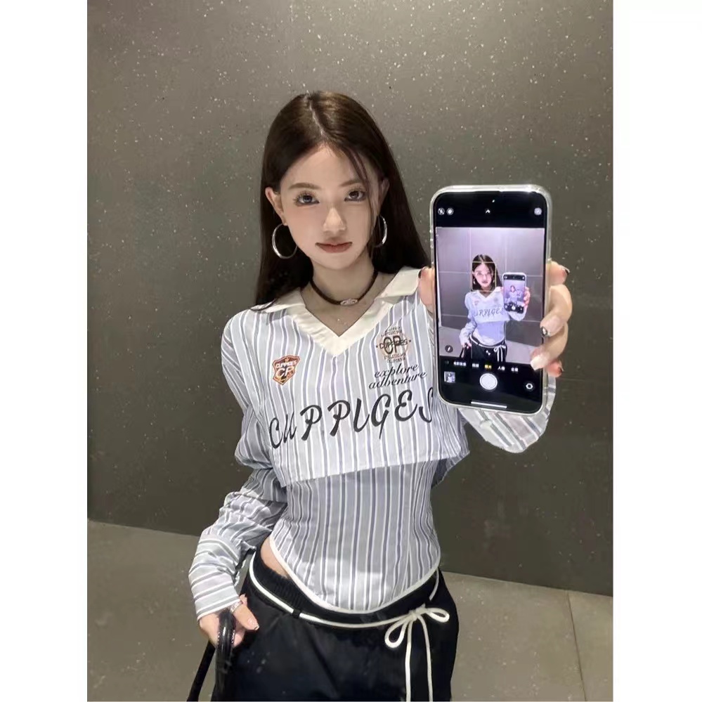 Hot girl sexy slim slim v-neck long-sleeved shirt tube top fat mm new giant slim American top for women