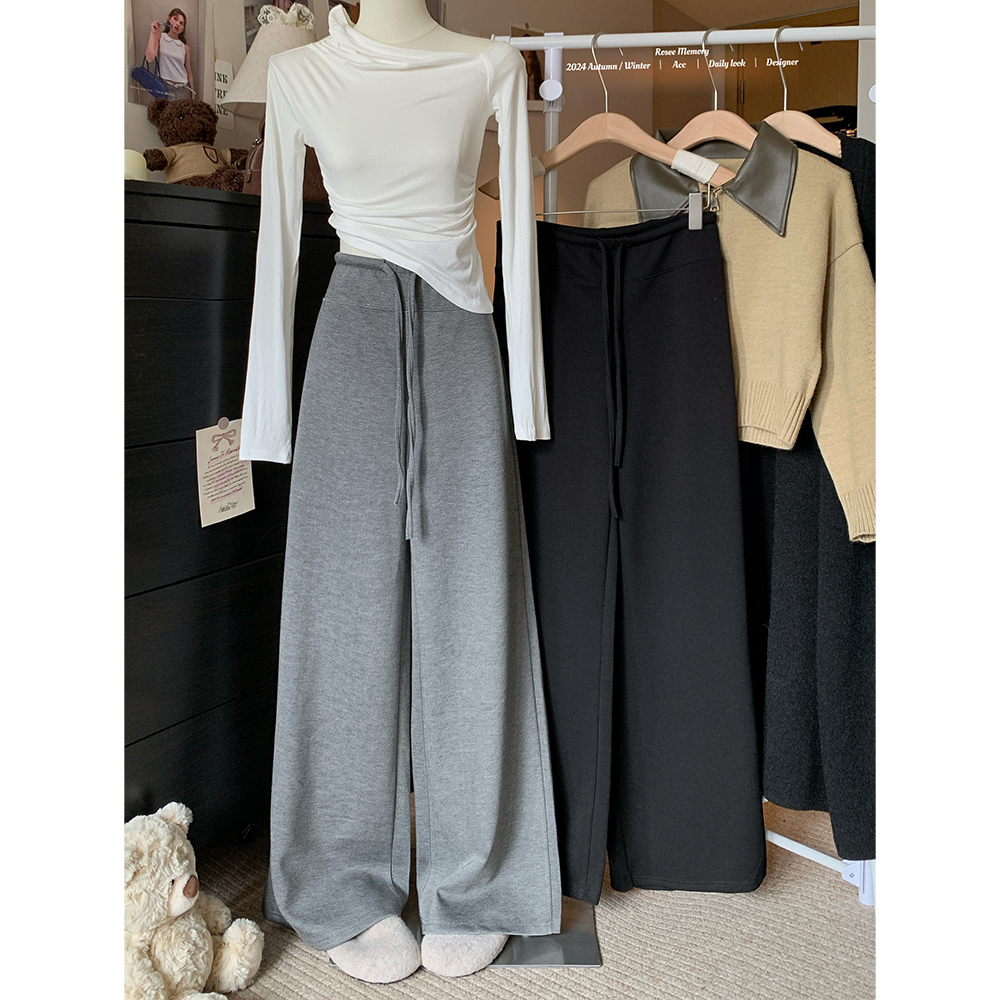 Real shot!  2024 Autumn and Winter New Wide Leg Pants Drawstring Elastic Waist Casual Loose Simple Sweatpants Women
