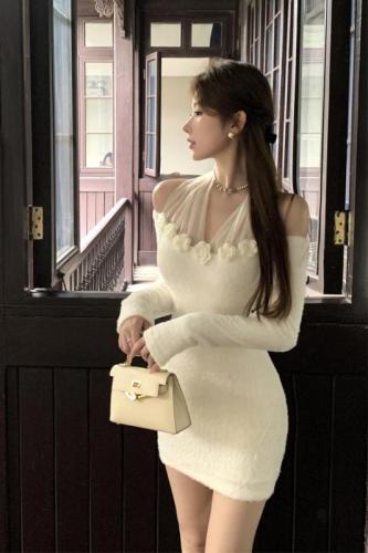 Photographed Mesh Patchwork Plush Hooded Sheath Dress Short Sleeve A-Line Dress