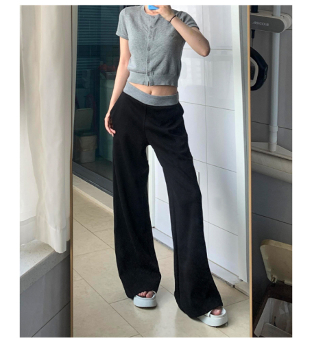 Black high-waisted wide-leg casual sweatpants for women in spring and autumn, loose and lazy style American sports trousers