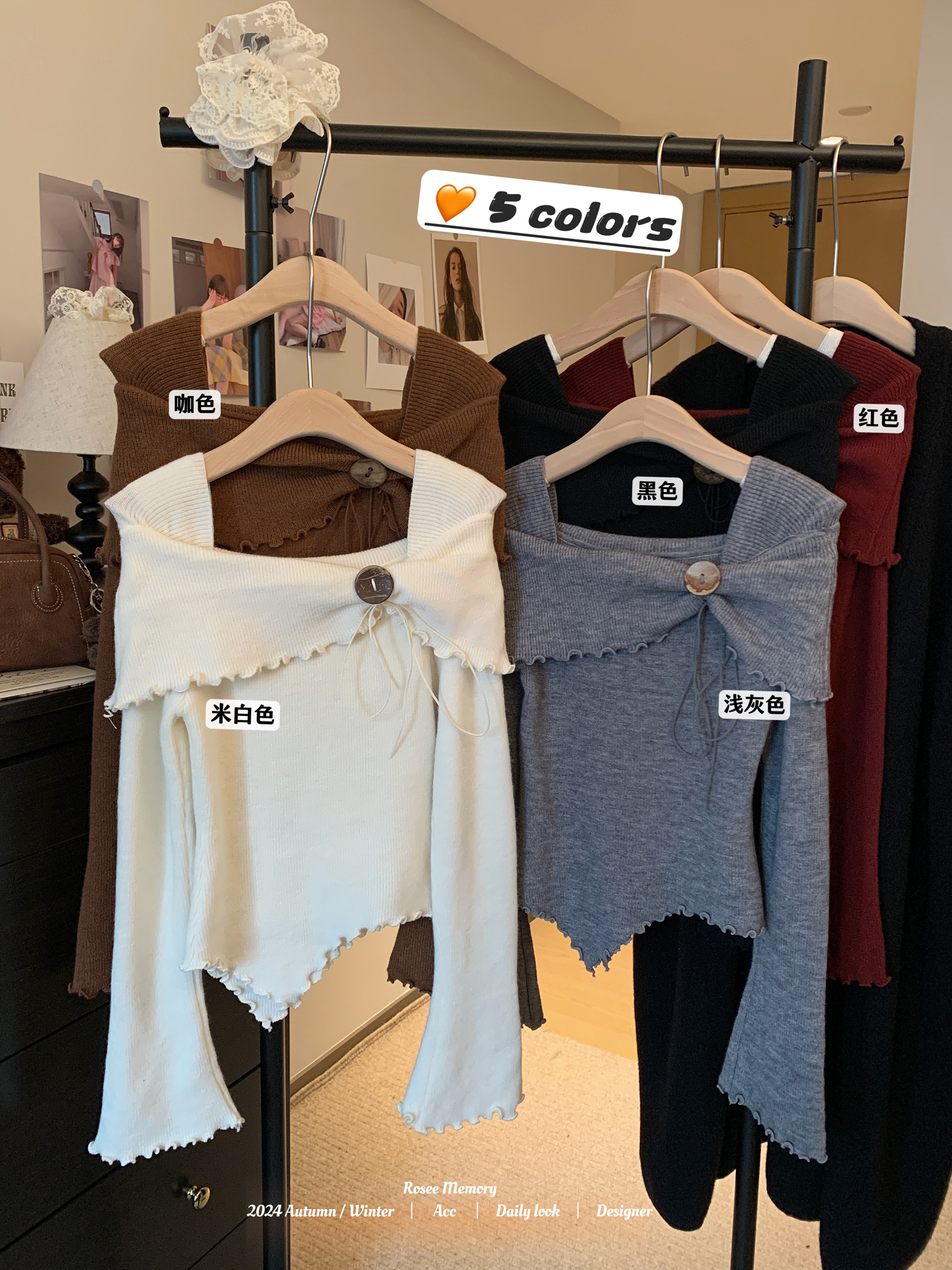 Real shooting autumn and winter irregular knitted sweater elegant French one-shoulder bell sleeve long-sleeved slimming basic sweater 