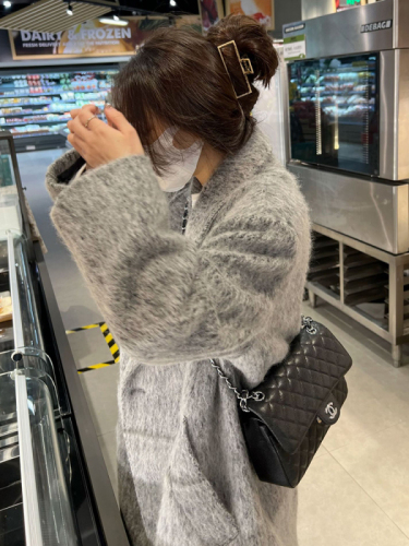 2024 Wang Girl's Shop Korean Drama Heroine Floral Gray Loose Suit Collar Korean Style Long Woolen Jacket