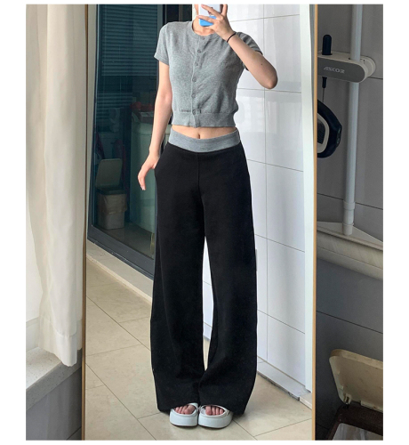 Black high-waisted wide-leg casual sweatpants for women in spring and autumn, loose and lazy style American sports trousers