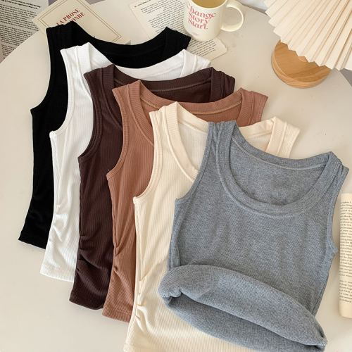 ~Autumn and winter solid color rayon brushed plus velvet thermal vest with slim bottoming shirt for women