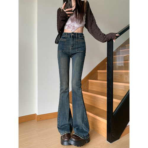 Autumn new style bootcut jeans for women high waist fashionable straight loose wide leg floor mopping pants