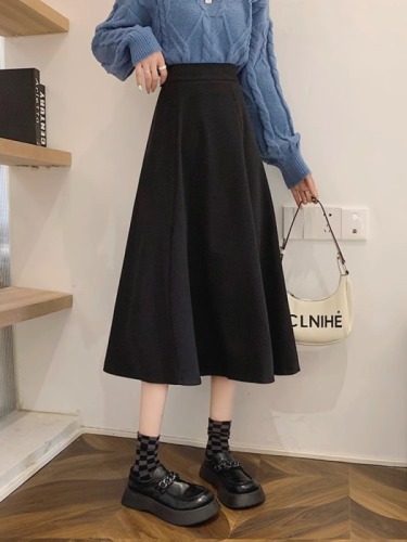 Woolen mid-length skirt for women, autumn, spring and autumn new high-waist slimming hip skirt A-line skirt