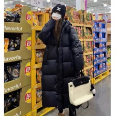 Black gold down jacket for women 2024 winter new Korean style long loose over-the-knee thickened warm cotton jacket trendy