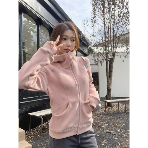 Original thickened - Austrian velvet fabric hooded zipper jacket for women new autumn Korean style long-sleeved sweatshirt