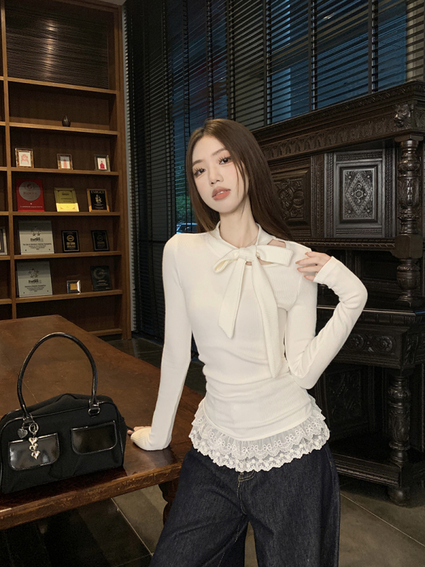 Autumn niche design half turtleneck, fashionable and versatile T-shirt