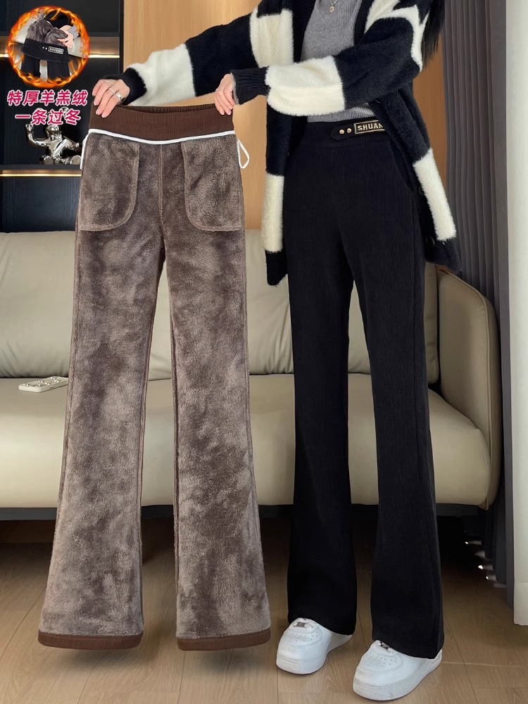 Sheepskin pants for women, autumn and winter, new style chenille wide-leg micro bell pants, thickened and padded pants for women in winter 