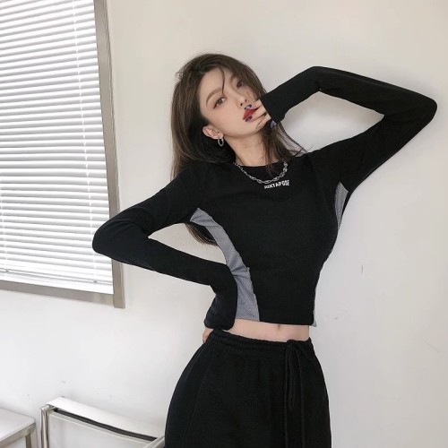 American retro short T-shirt bottoming shirt for women in early autumn with tight-fitting inner design niche sweet and spicy long-sleeved top