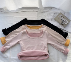 Korean style versatile slim-fitting thermal underwear thickened and velvet low-neck long-sleeved bottoming shirt for women