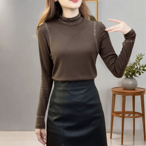 Autumn and winter slim fit autumn new slim high-neck T-shirt fashionable bottoming long-sleeved age-reducing temperament western style small shirt trend