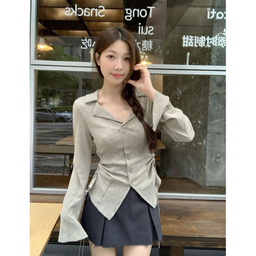 Original fabric, original workmanship, Korean design, long-sleeved T-shirt for women, new waist slimming top