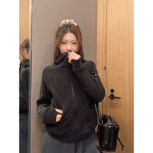 Original thickened - Austrian velvet fabric hooded zipper jacket for women new autumn Korean style long-sleeved sweatshirt