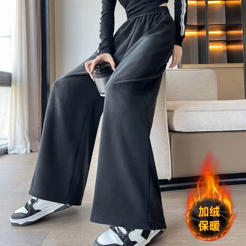 American velvet black sports pants for women, autumn and winter loose casual sweatpants, lazy jazzy wide-leg pants