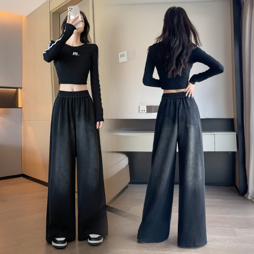 American velvet black sports pants for women, autumn and winter loose casual sweatpants, lazy jazzy wide-leg pants