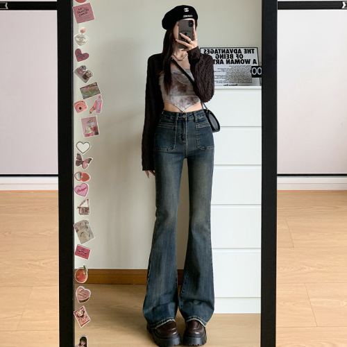 Autumn new style bootcut jeans for women high waist fashionable straight loose wide leg floor mopping pants