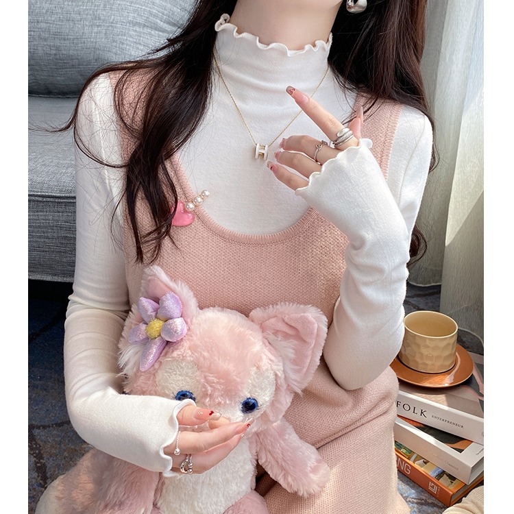 Solid Color Simple Casual Ruffled Sweater Knitwear Women's 2024 Autumn New Bottom Long Sleeve Top 