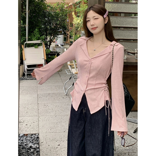 Original fabric, original workmanship, Korean design, long-sleeved T-shirt for women, new waist slimming top