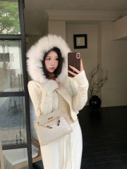 實拍 毛毛領連帽毛衣開衫純欲風秋冬修身顯瘦針織衫短外套