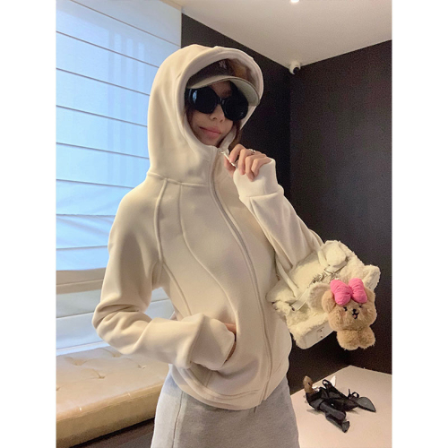 Original thickened - Austrian velvet fabric hooded zipper jacket for women new autumn Korean style long-sleeved sweatshirt