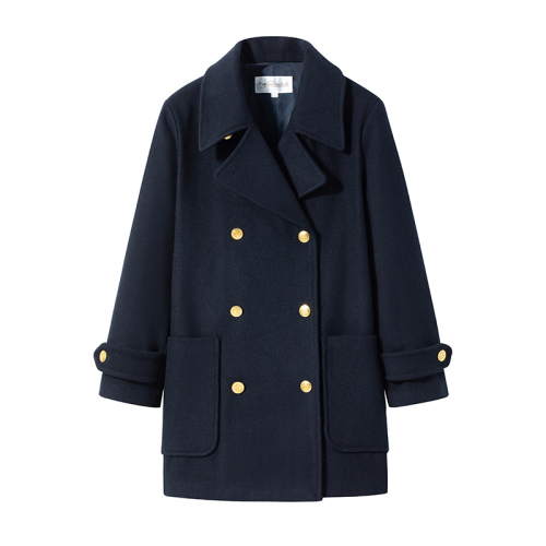 360g winter college style woolen coat with permed big buttons for women jk uniform double breasted coat