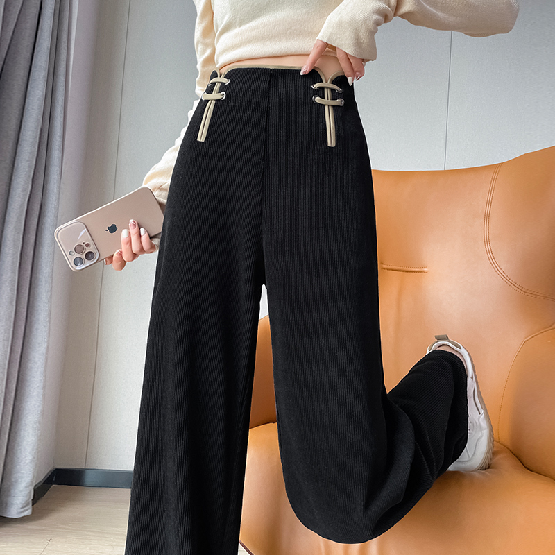 2024 winter new European cotton velvet national style high-waisted straight versatile casual suit wide-leg floor-length trousers