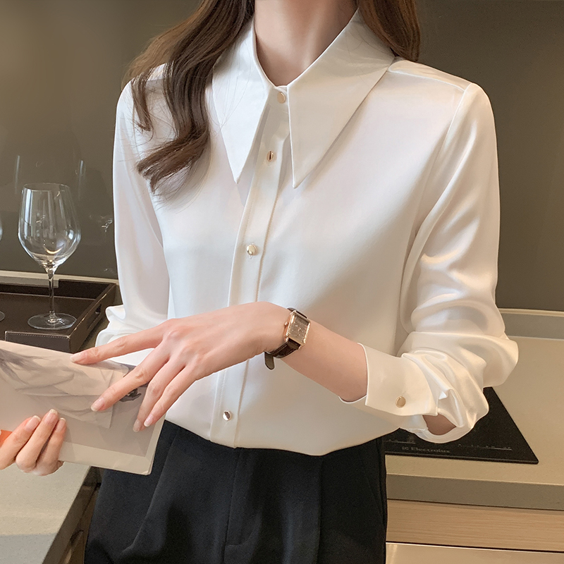 Autumn new long-sleeved satin shirt women's senior OL commuting casual simple glossy shirt chiffon shirt