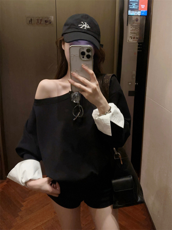 Off-shoulder design long-sleeved sweatshirt fashion casual niche loose