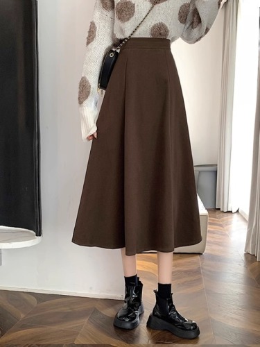 Woolen mid-length skirt for women, autumn, spring and autumn new high-waist slimming hip skirt A-line skirt