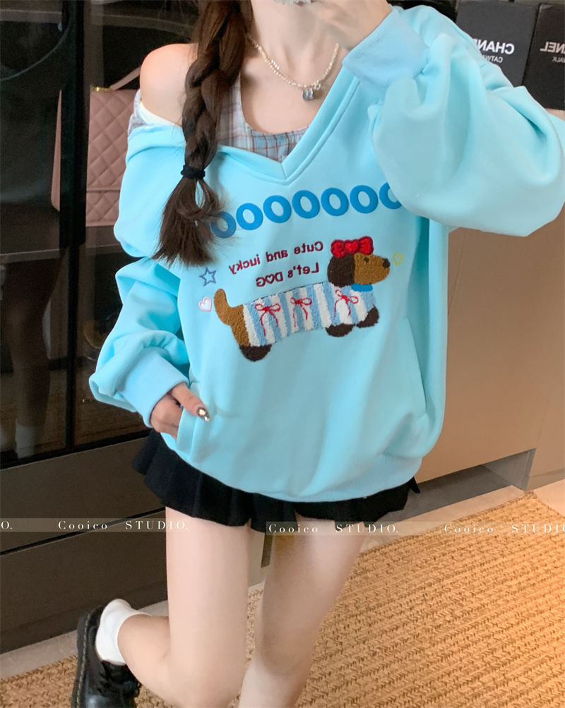 Real shot Autumn and winter velvet two-piece plaid vest hooded sweatshirt plus velvet top